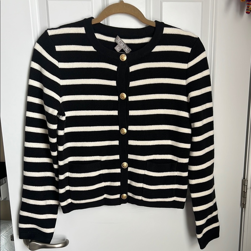 J. Crew Black and White Striped Lady Jacket